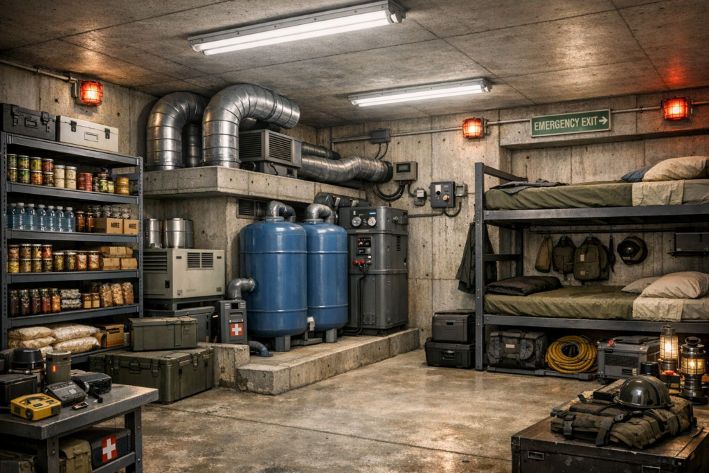 nuclear fallout shelter interior survival equipment