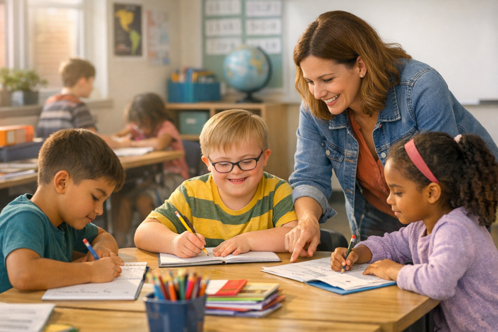 Inclusive classroom supporting children with Down syndrome