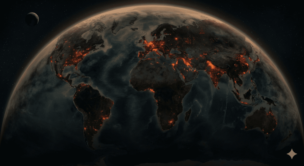 Earth covered in smoke and darkness after nuclear war