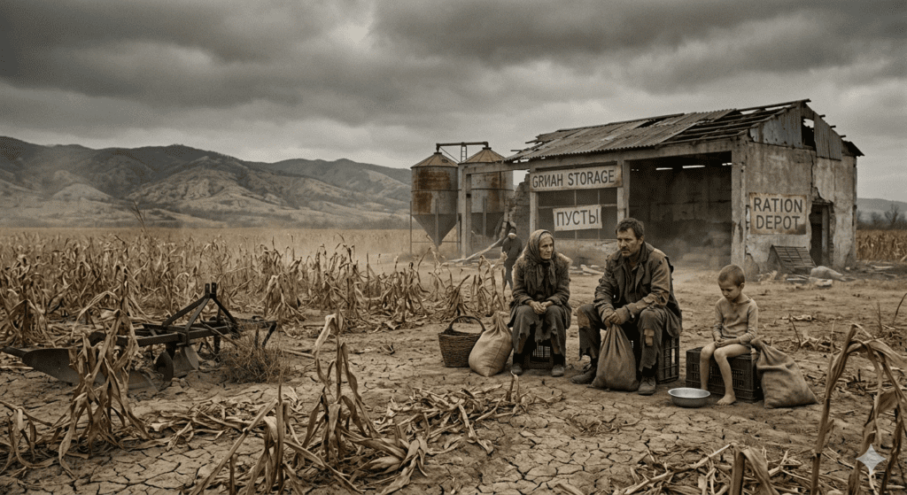 Destroyed farmland leading to famine after nuclear war