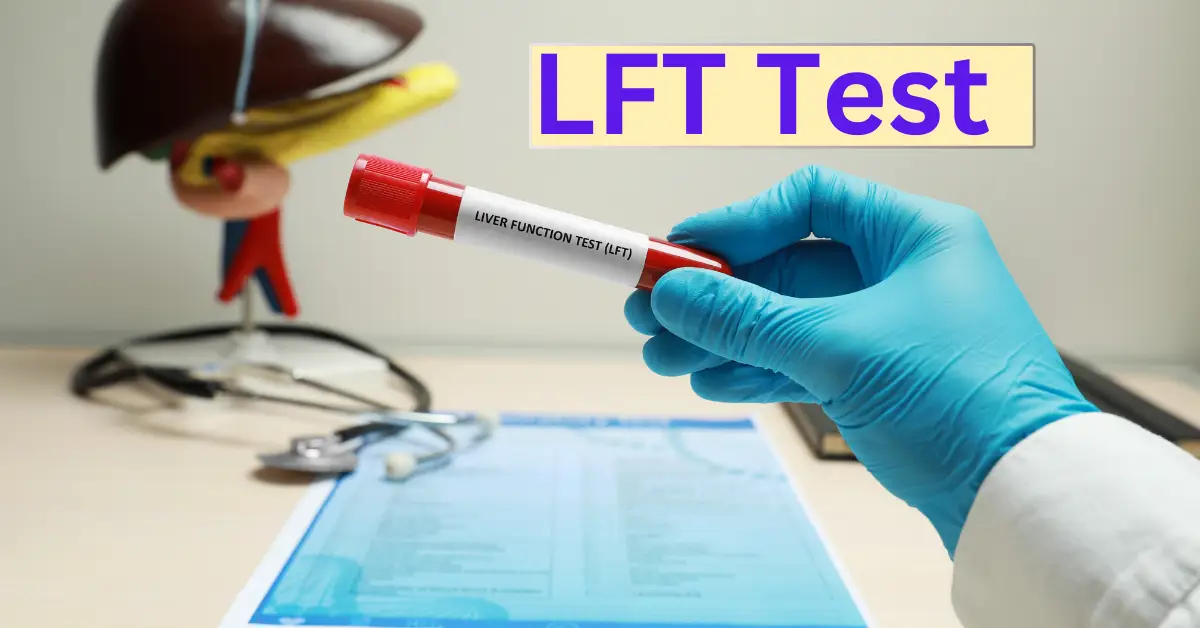 Liver function test report with diagnostic tools on a table.