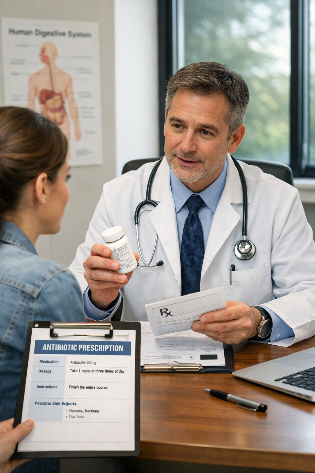 Doctor explaining antibiotic usage to patient