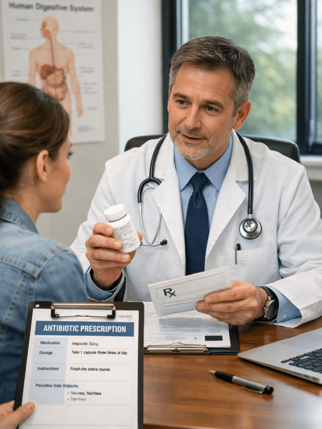 Doctor explaining antibiotic usage to patient
