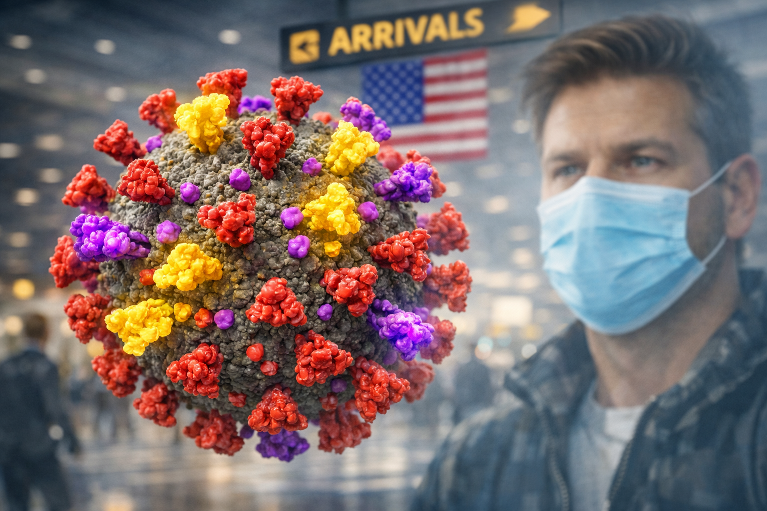 illustration showing mutated viral structure with highlighted spike protein changes