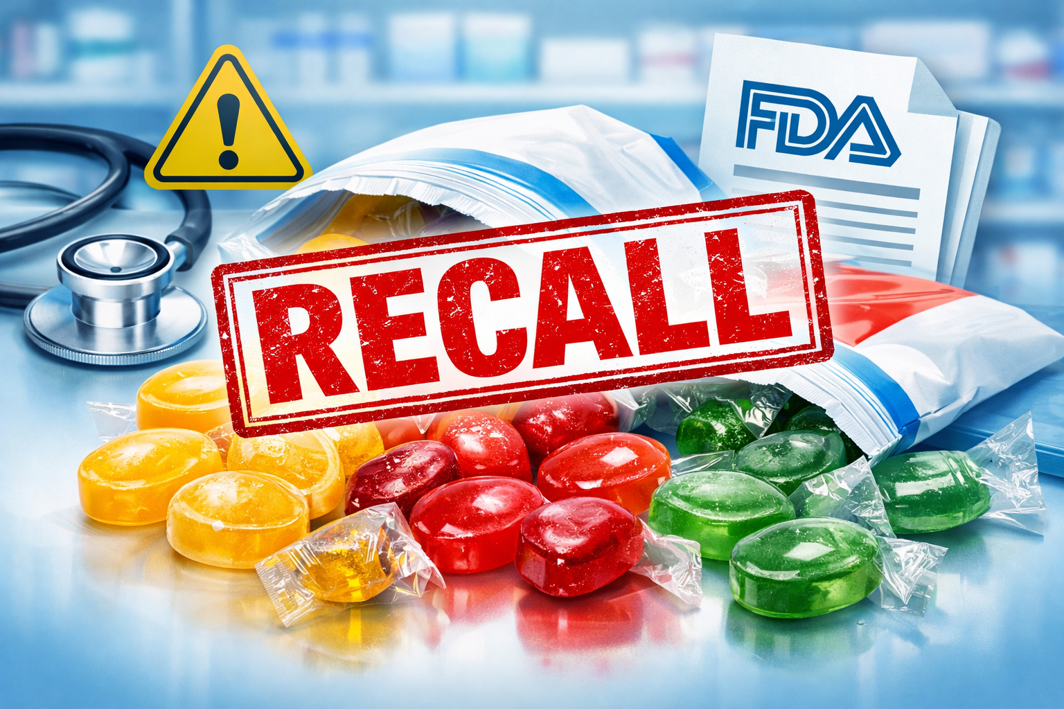 FDA cough drop recall 2026 with lozenges and recall warning label